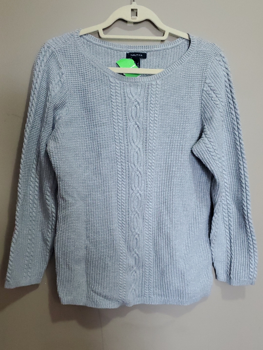 Nautica Light Gray Cable Knit Sweater - Women Size Large